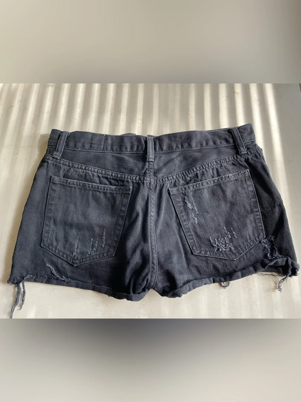 Free People We the Free Black Denim Distressed Shorts